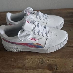 Puma Kids Sneakers in White with Pink and Blue Accents